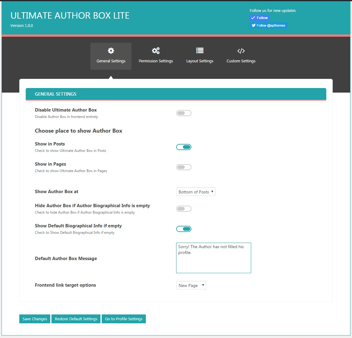 Ultimate Author Box Lite: General Settings Tabs