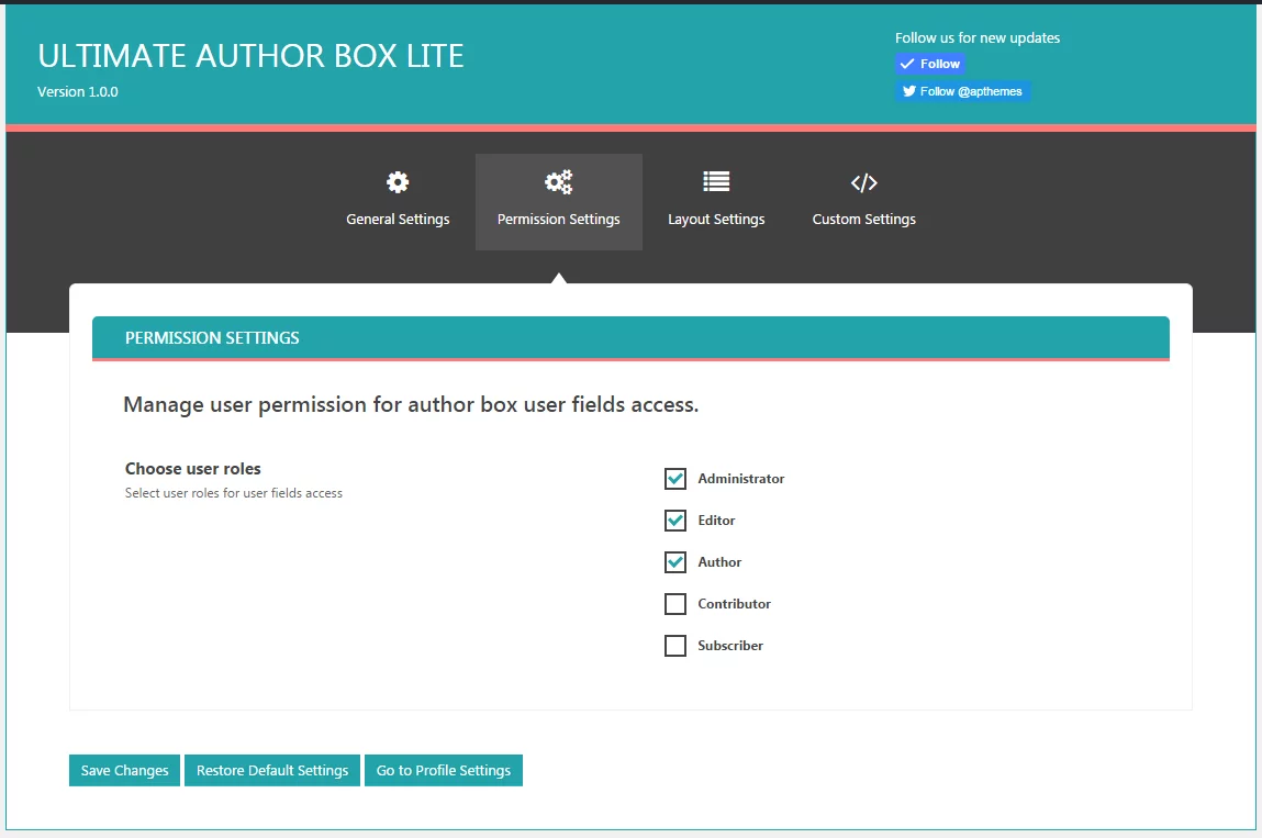Ultimate Author Box Lite: Permission Settings Tab