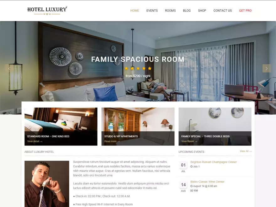 Hotel Luxury - Best Free Hotel Resort and BnB WordPress Themes