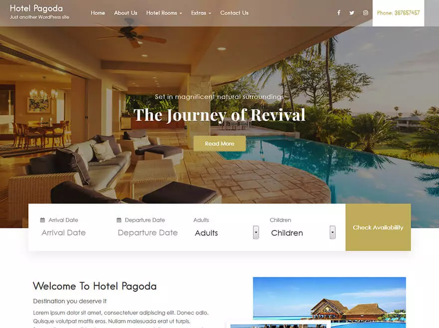 Hotel Pagoda Lite - Best Free Hotel Resort and BnB WordPress Themes
