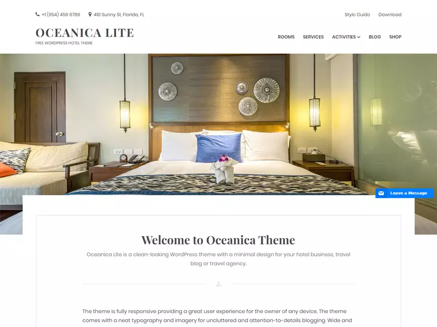 Oceanica Lite - Best Free Hotel Resort and BnB WordPress Themes