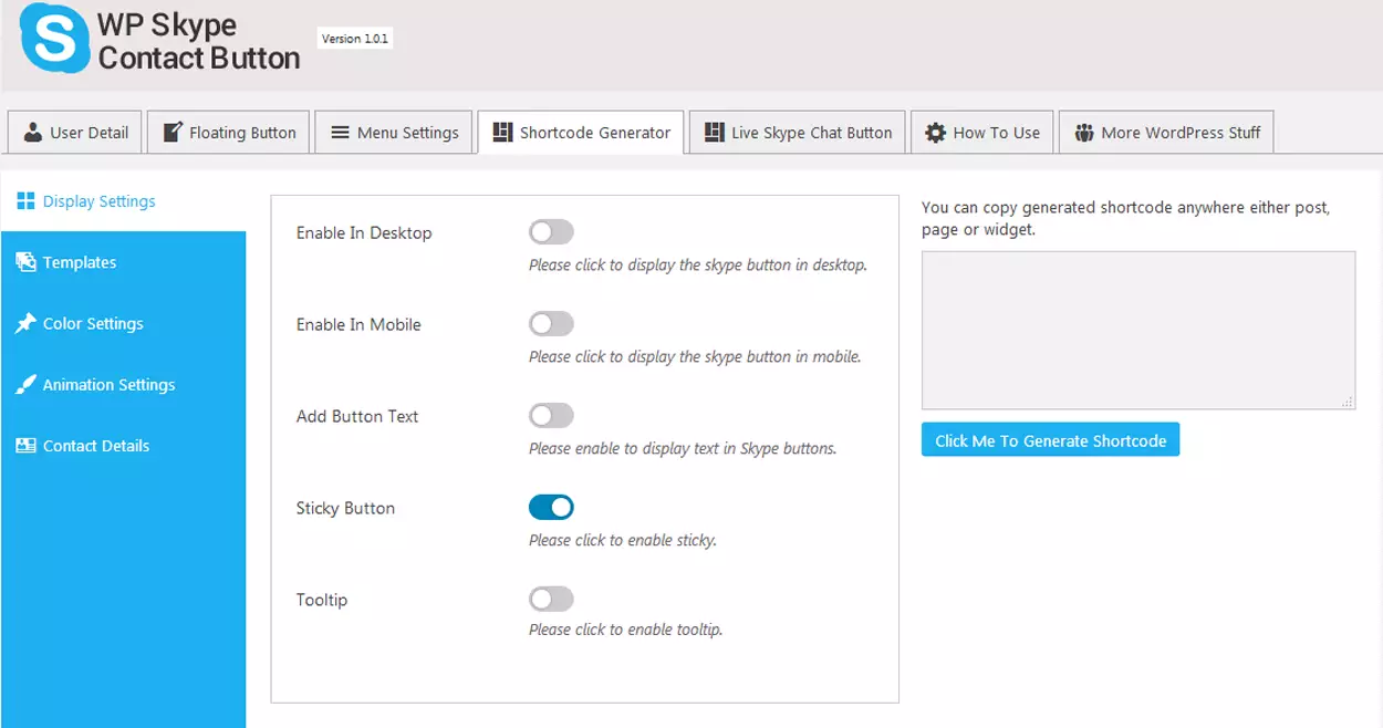 Add Skype Button on your WordPress Website: Shortcode Generator