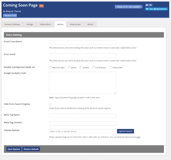 Coming Soon Landing Page and Maintenance Mode: Extra Settings