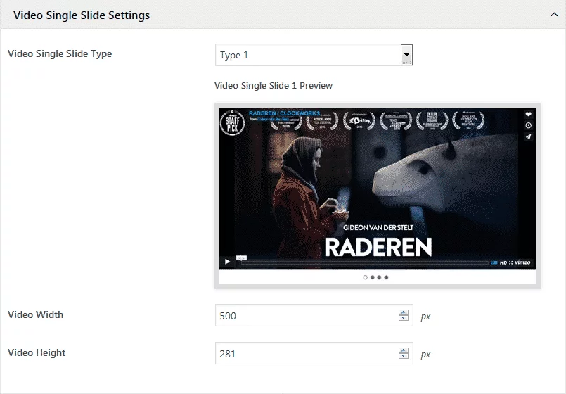 WP1 Slider Pro: Video Single Slide Settings