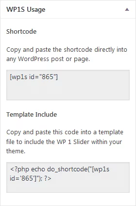 WP1 Slider Pro: WP1S Usage