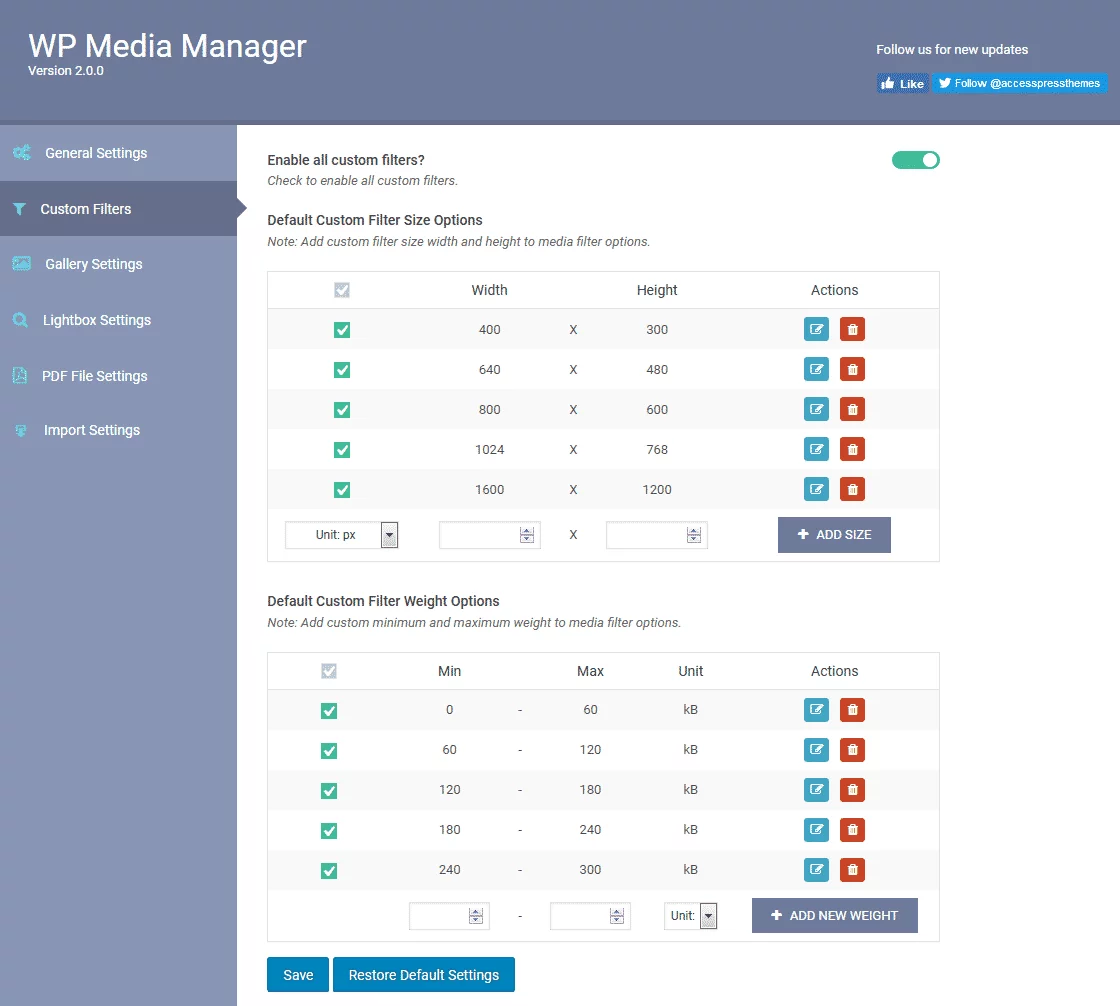 WP Media Manager: Custom Filters
