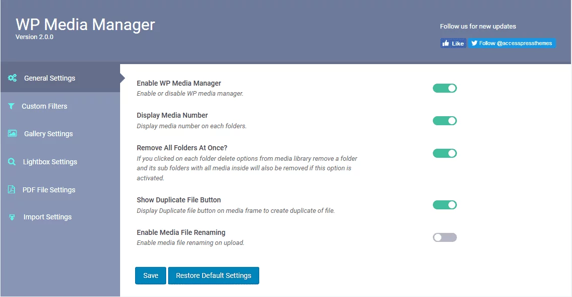 WP Media Manager: General Settings