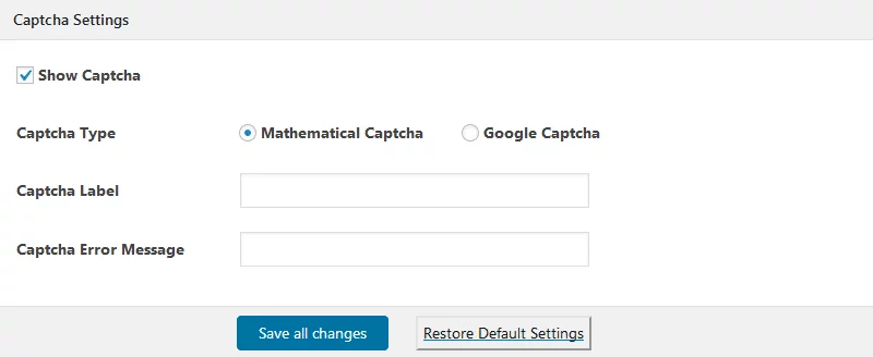 AccessPress Anonymous Post: Captcha Settings