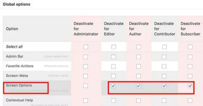Disable the Screen Options Button in WordPress.