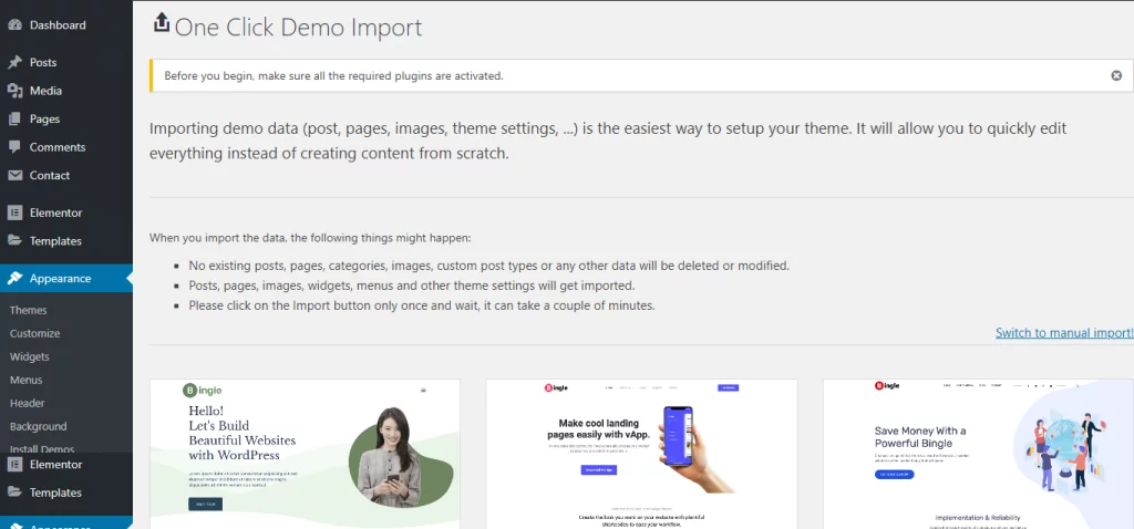 One-Click-Demo-Import-Bingle-WordPress
