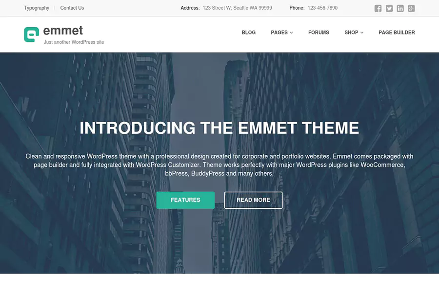 Emmet - free portfolio WordPress theme